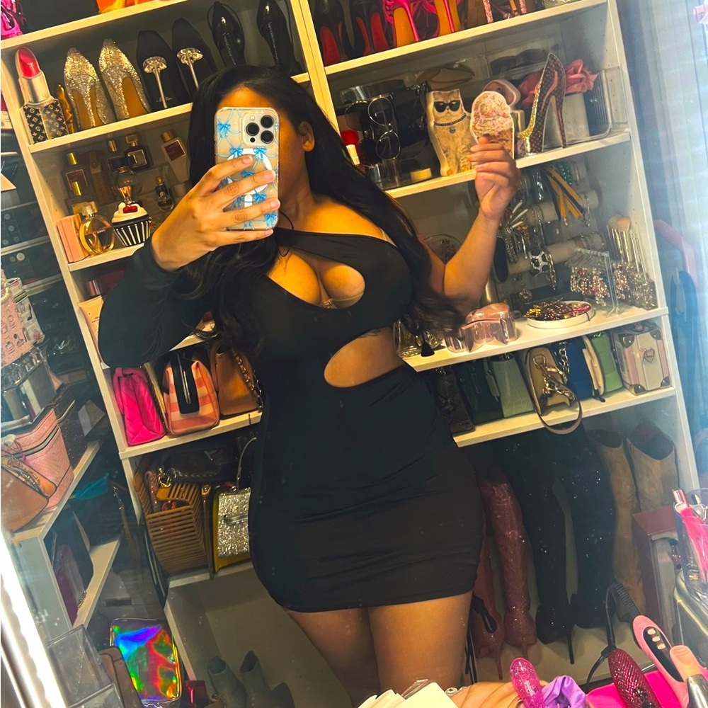 Sexy one sleeve cutout Black Mini Dress